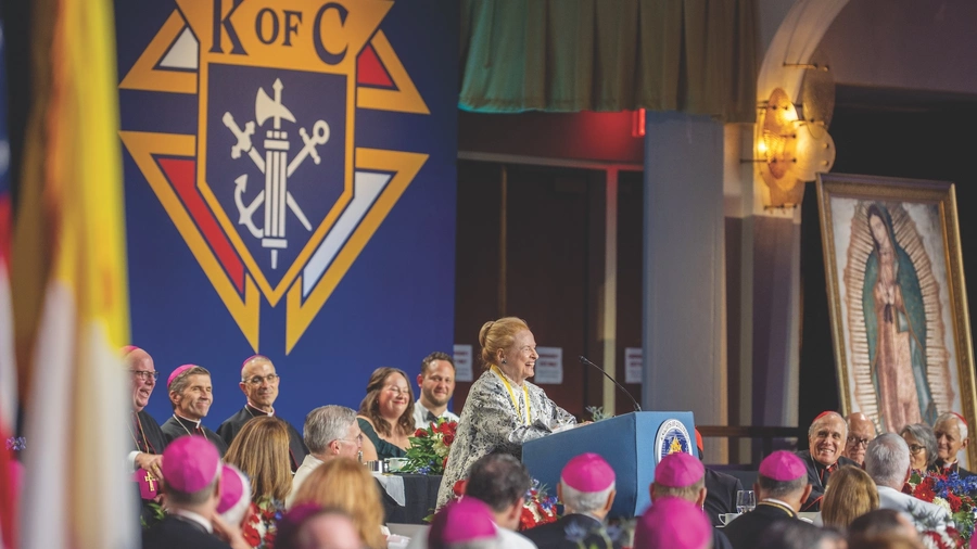 Mary Ann Glendon, former U.S. ambassador to the Holy See, gives an address upon receiving the Gaudium et Spes Award.