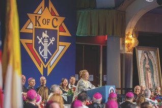 Mary Ann Glendon, former U.S. ambassador to the Holy See, gives an address upon receiving the Gaudium et Spes Award.