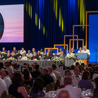 Speaking at the States Dinner of the 142nd Supreme Convention, Supreme Knight Patrick Kelly announces the Order’s upcoming pilgrim icon program, which will promote devotion to the Sacred Heart of Jesus.