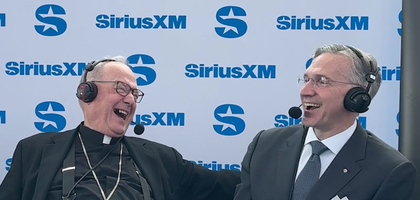 Supreme Knight Patrick Kelly speaks with Cardinal Timothy Dolan on SiriusXM's The Catholic Channel during the 142nd Supreme Convention.