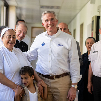 Members of the KofC/CNEWA delegation visit the Latin Patriarchate Seminary in Beit Jala, the West Bank, Sept. 4. (Photo by Joseph Saadeh)