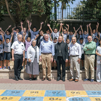 Members of the KofC/CNEWA delegation visit a school operated by the Salesian Sisters in Nazareth on Sept. 5. (Photo by George Jaraiseh)