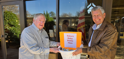 Life Director Ross McCalip (left) and Lee Miller of Pope John XXIII Council 3743 solicit donations at St. Aloysius Catholic Church in Baton Rouge, La.