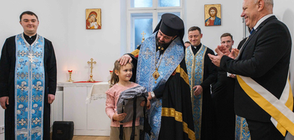 A ceremony marks the completed restoration of St. Basil the Great Kindergarten in Ivano-Frankivsk, Ukraine.