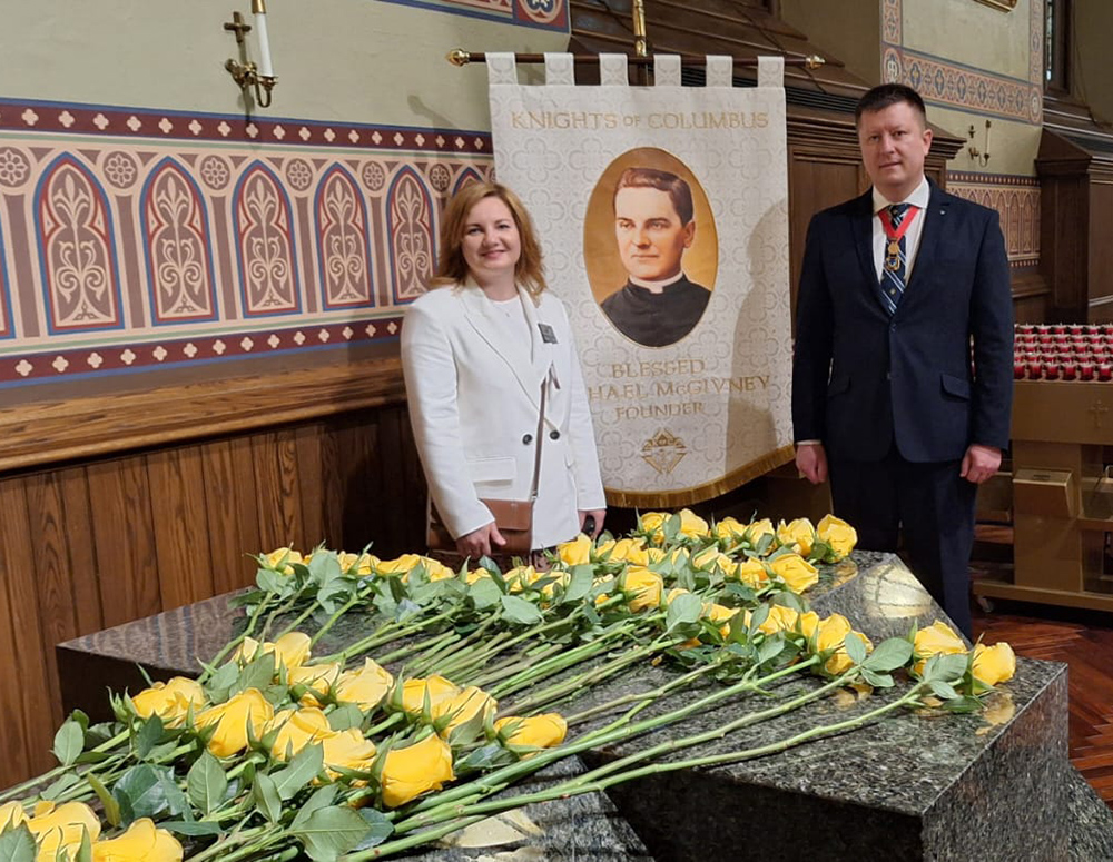 Ukraine State Deputy Wife With Tomb Of Blessed Michael McGivney