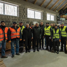 Cardinal Konrad Krajewski visits the Knights of Columbus humanitarian aid warehouse in Briukhovychi, Ukraine.