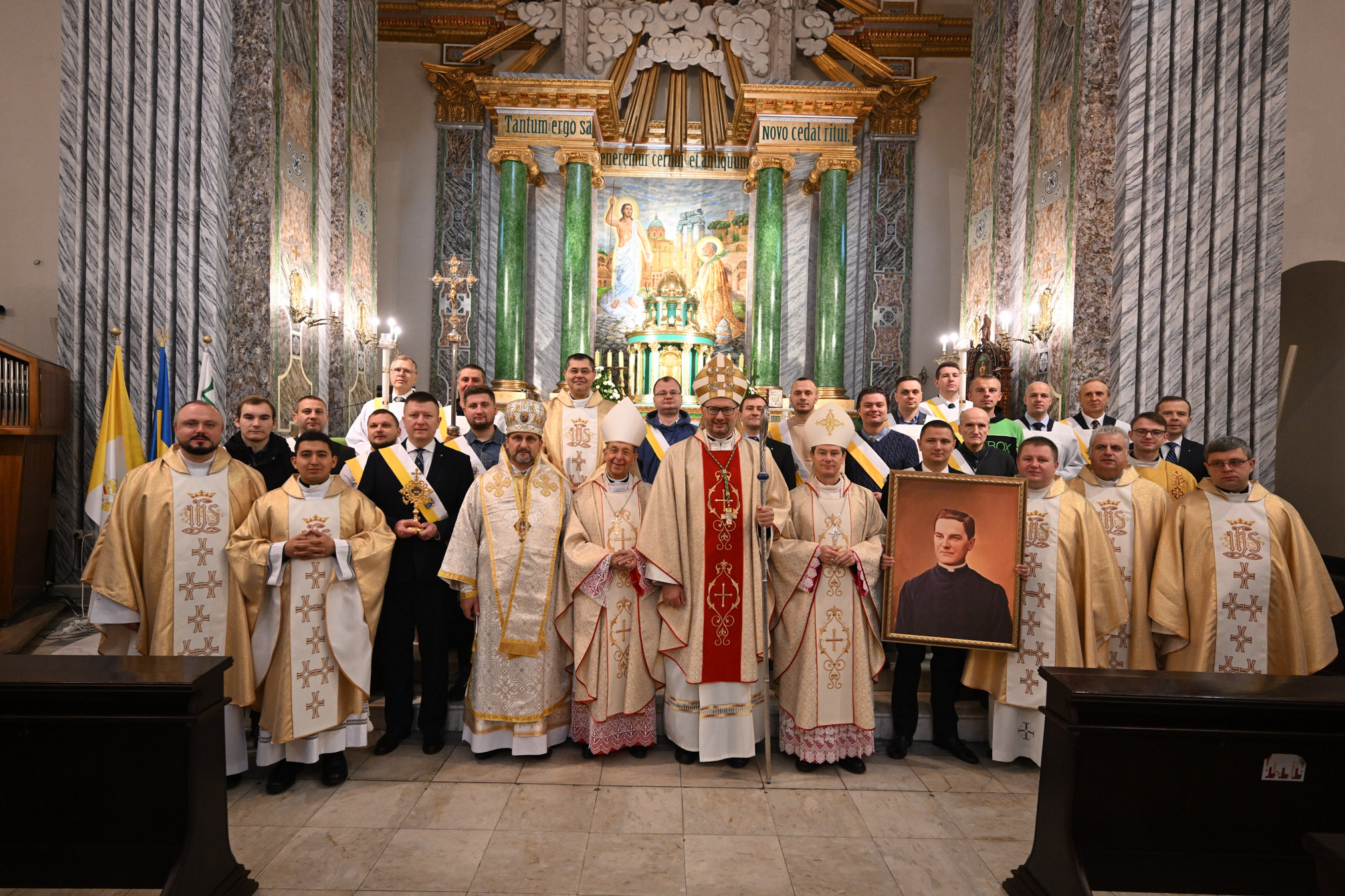 State Deputy Mykola Mostovyak and other Knights in Ukraine join bishops and priests at the Cathedral of St. Alexander in Kyiv.