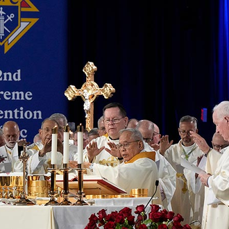 Cardinal Orlando Quevedo, archbishop emeritus of Cotabato, and his concelebrants pray the Liturgy of the Eucharist during the votive Mass.