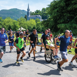 U.S. Army service members compete during the Unified Sports Challenge of the 66th International Military Pilgrimage. 