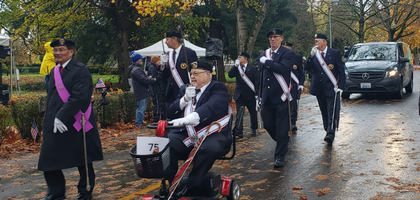 Members of Bishop Aegidius Junger Assembly 2259 in Vancouver, Wash., march in the Fort Vancouver Veterans Day Parade.