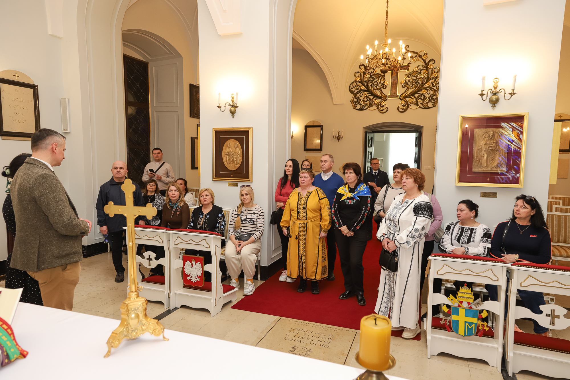 Ukrainian widows of fallen soldiers visit the chapel of the Presidential Palace in Warsaw.
