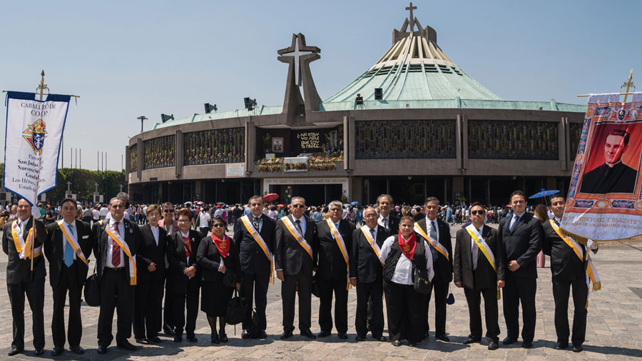 Knights stand in front of the Basilica of Our Lady of Guadalupe
