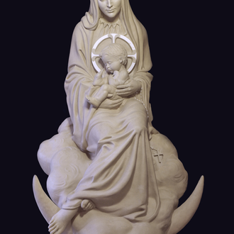 Icon, "Mary, Mother of the Life Within" clay by Joseph DeVito. Depicts Mary holding the infant Jesus as if in the fetal position.