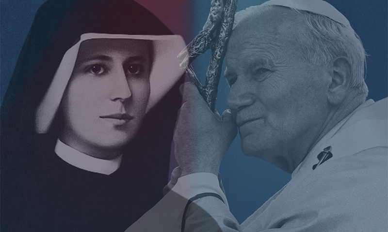 Divine Mercy Poster - Saint Faustina and Saint John Paul II