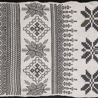 Detail image of embroidered funeral Rushnyk from Ukraine made in the mid-20th century. 