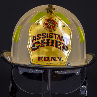 Helmet representative of one worn by Assistant Chief Donald J. Burns, FDNY, who died responding to the attacks on the World Trade Center.