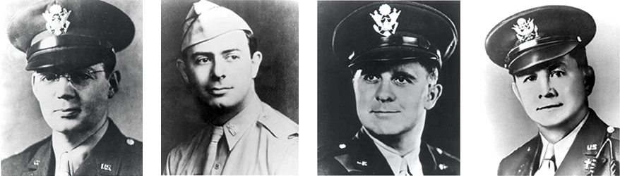 (from left to right): Lt. John P. Washington, a Catholic priest; Lt. Alexander D. Goode, a rabbi; Lt. Clark V. Poling, a Reformed minister; and Lt. George L. Fox, a Methodist minister. Courtesy of the Four Chaplains Memorial Foundation