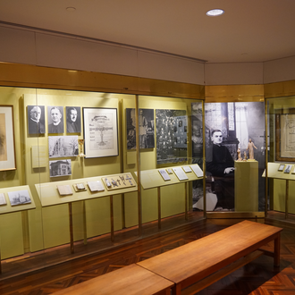Wall cases of Father Michael J. McGivney Gallery in the New Haven, Connecticut, on October 19, 2017. 
