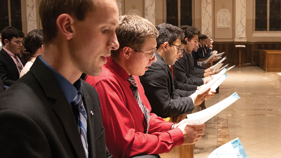 College Knights gather for eucharistic adoration at St. Joseph’s Church