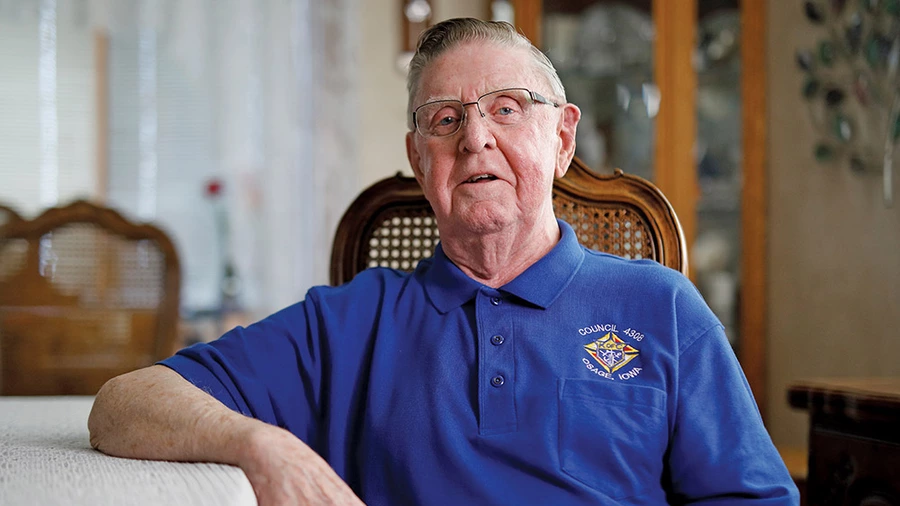 Chisholm, a Knight since 1960, sits at his home in Osage, Iowa. (Photo by Spirit Juice Studios)