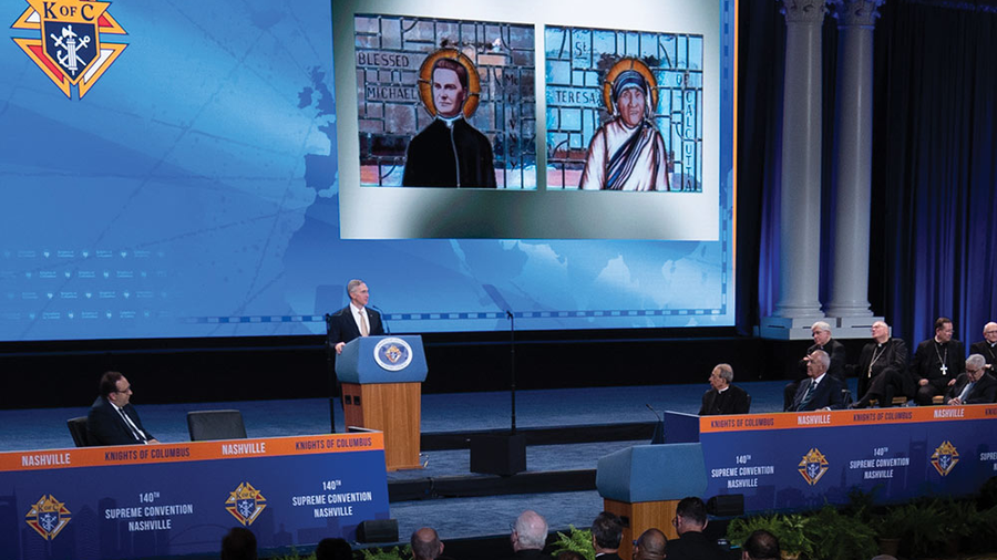 Supreme Knight Patrick Kelly delivers his annual report during the 140th Supreme Convention’s opening business session