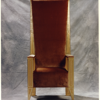 Altar chair crafted by Arthur T. Foote, craftsman, made for Pope John Paul II for Papal Mass at Aqueduct Racetrack, 1995. 