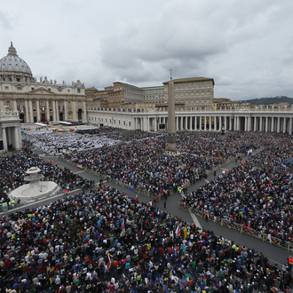 Pope Francis celebrates the canonization Mass of Sts. John XXIII and John Paul II in St. Peter's Square at the Vatican