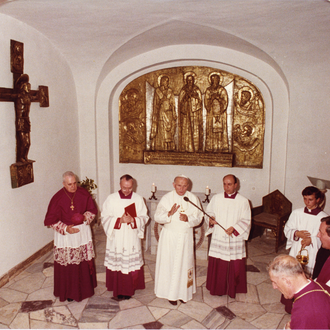 Pope John Paul II celebrated Mass in the Patron Saints of Europe Chapel at its 1981 opening in the Vatican Grottoes.