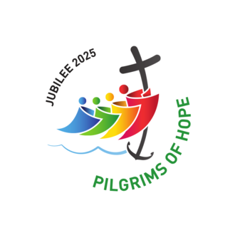 Le logo du Jubilé 2025 avec le texte des « pèlerins de l’espoir ».