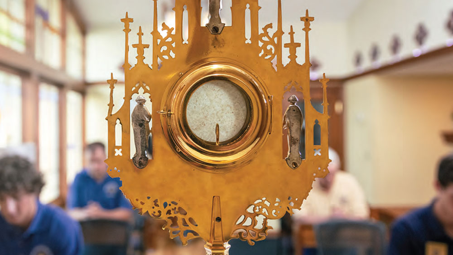 Members of Holy Rosary of Wea Council 12546 in Bucyrus, Kan., pray in the perpetual adoration chapel at Queen of the Holy Rosary Parish