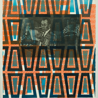 Seminole Church: Muscogee Preacher. Tony A. Tiger. Monoprint on Rives BFK paper. Photo Courtesy of Joshua Mast.