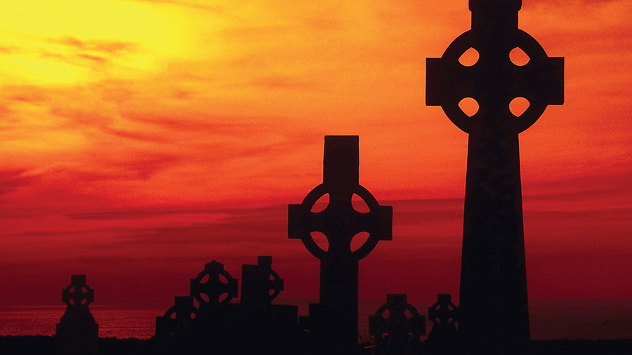 A group of Cristian crosses at sunset