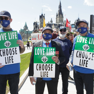 Internationally Knights have work with the pro-life movement. Knights in Ottawa, Ont., participate in their national March for Life, 2021.