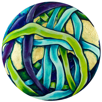 Acrylic gold leaf abstract circular artwork on canvas