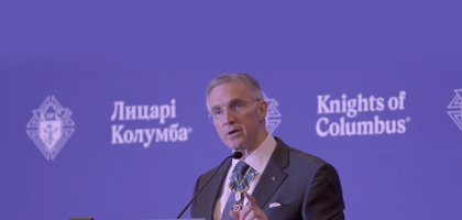 Patrick Kelley gives a speech at the 2025 State Deputies meeting