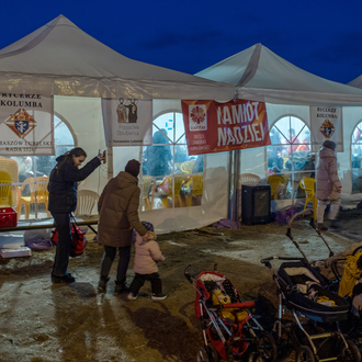 Knights organized "Mercy Centers" to provide respite of warmth, food, and prayer to Ukrainians leaving their homes for safer space.