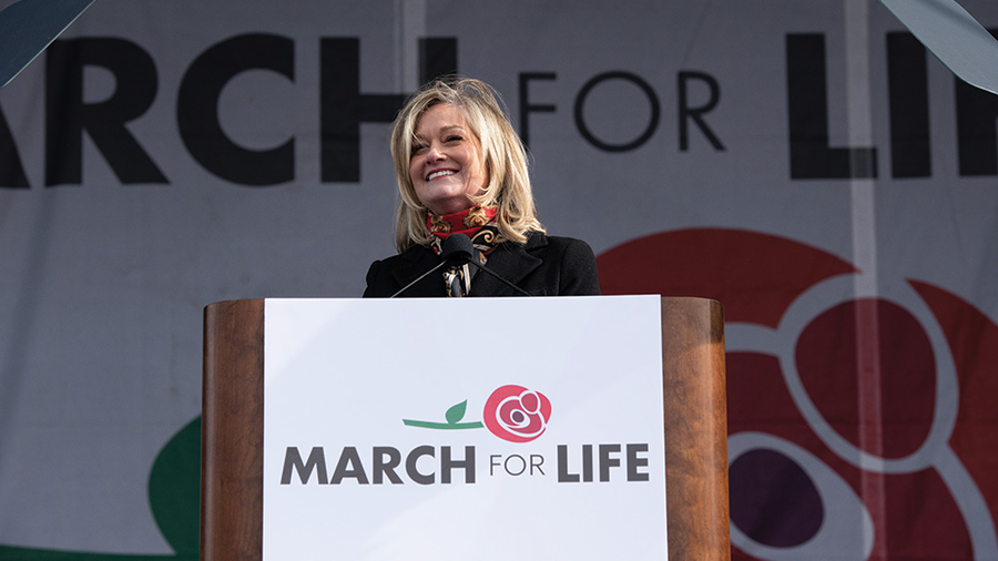 Jeanne Mancini welcomes participants to the 2022 March for Life in Washington, D.C.