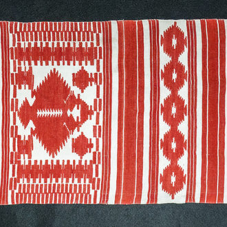 Detail image of a woven Rushnyk with double headed eagles from Krolevets City, Sumy Region, Ukraine made in 1904. 