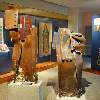 Two steel girders were among the debris resulting from the collapse of the World Trade Center towers.